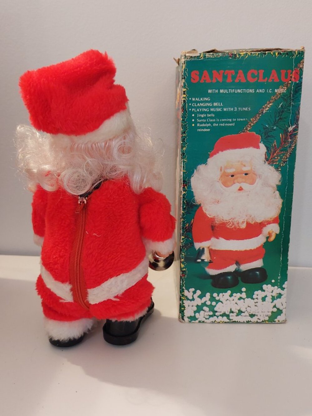 Vintage 10" Vinyl Plush Walking Santa with Bell Music in Box - Untested - Picture 2 of 2